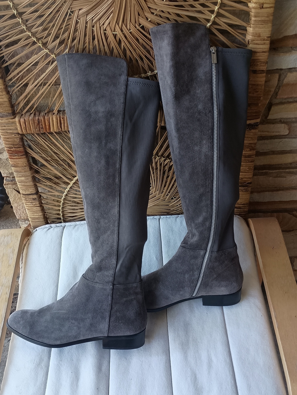 Michael Kors Women's Tall Suede Leather Zip Riding Boots - Gray_11